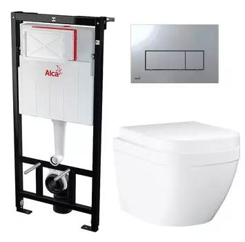 Комплект 3 в 1 инсталляция AlcaPlast + Унитаз подвесной Grohe Euro Ceramic 39206000 + кнопка хром