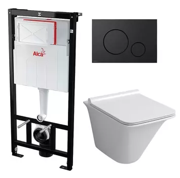 Комплект 3 в 1 инсталляция AlcaPlast + Унитаз подвесной Grossman GR-4413S + черная кнопка