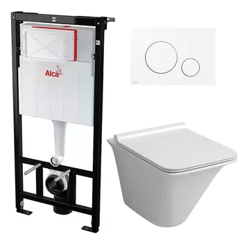 Комплект 3 в 1 инсталляция AlcaPlast + Унитаз подвесной Grossman GR-4413S+ кнопка белая