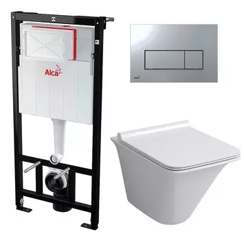 Комплект 3 в 1 инсталляция AlcaPlast + Унитаз подвесной Grossman GR-4413S + кнопка хром