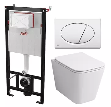 Комплект 3 в 1 инсталляция AlcaPlast + Унитаз подвесной Grossman GR-4441S + кнопка белая