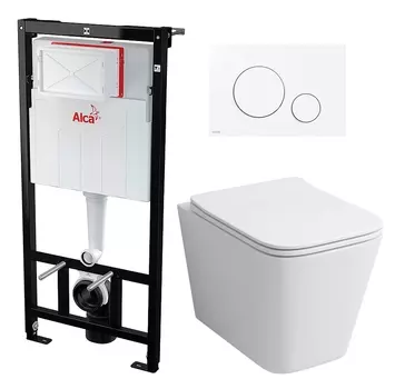Комплект 3 в 1 инсталляция AlcaPlast + Унитаз подвесной Grossman GR-4441S+ кнопка белая