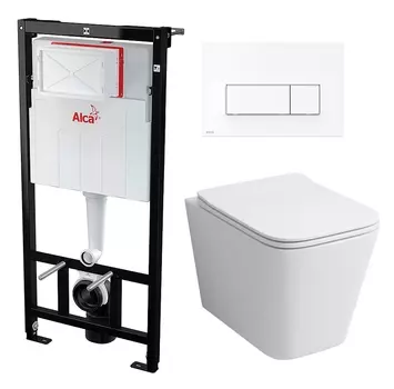 Комплект 3 в 1 инсталляция AlcaPlast + Унитаз подвесной Grossman GR-4441S + кнопка белая