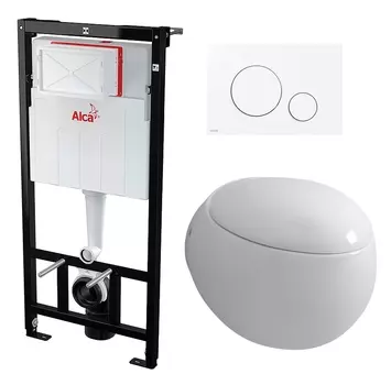 Комплект 3 в 1 инсталляция AlcaPlast + Унитаз подвесной Grossman GR-4442+ кнопка белая