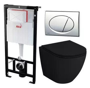 Комплект 3 в 1 инсталляция AlcaPlast + Унитаз подвесной Grossman GR-4455BMS + кнопка хром