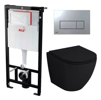 Комплект 3 в 1 инсталляция AlcaPlast + Унитаз подвесной Grossman GR-4455BMS + кнопка хром