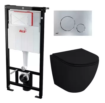 Комплект 3 в 1 инсталляция AlcaPlast + Унитаз подвесной Grossman GR-4455BMS + кнопка хром