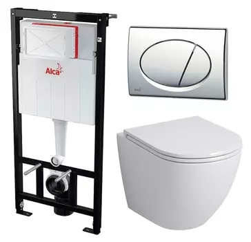 Комплект 3 в 1 инсталляция AlcaPlast + Унитаз подвесной Grossman GR-4455S + кнопка хром
