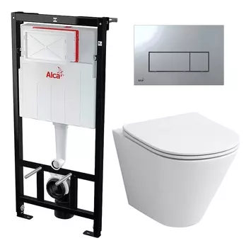 Комплект 3 в 1 инсталляция AlcaPlast + Унитаз подвесной Grossman GR-4477S + кнопка хром