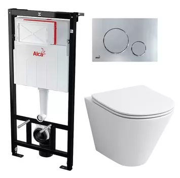 Комплект 3 в 1 инсталляция AlcaPlast + Унитаз подвесной Grossman GR-4477S + кнопка хром