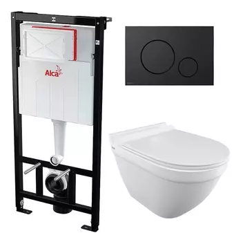 Комплект 3 в 1 инсталляция AlcaPlast + Унитаз подвесной Iddis Cloud CLORDSEi25 + черная кнопка