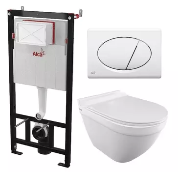 Комплект 3 в 1 инсталляция AlcaPlast + Унитаз подвесной Iddis Cloud CLORDSEi25 + кнопка белая