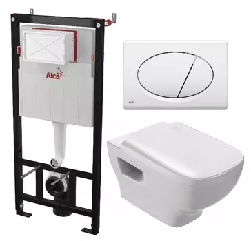 Комплект 3 в 1 инсталляция AlcaPlast + Унитаз подвесной Jacob Delafon Struktura EDE102-00 + кнопка белая
