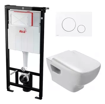 Комплект 3 в 1 инсталляция AlcaPlast + Унитаз подвесной Jacob Delafon Struktura EDE102-00 + кнопка белая