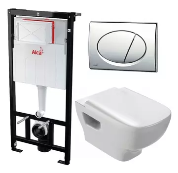 Комплект 3 в 1 инсталляция AlcaPlast + Унитаз подвесной Jacob Delafon Struktura EDE102-00 + кнопка хром