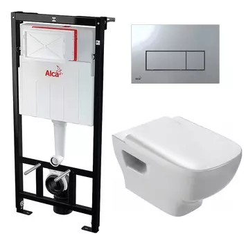 Комплект 3 в 1 инсталляция AlcaPlast + Унитаз подвесной Jacob Delafon Struktura EDE102-00 + кнопка хром