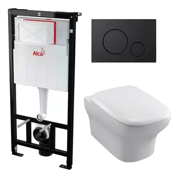 Комплект 3 в 1 инсталляция AlcaPlast + Унитаз подвесной Jacob Delafon Vox EDM102-00 + черная кнопка