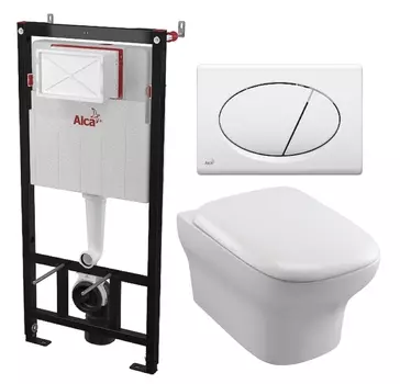 Комплект 3 в 1 инсталляция AlcaPlast + Унитаз подвесной Jacob Delafon Vox EDM102-00 + кнопка белая