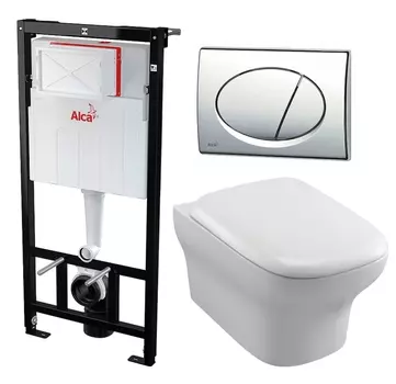 Комплект 3 в 1 инсталляция AlcaPlast + Унитаз подвесной Jacob Delafon Vox EDM102-00 + кнопка хром