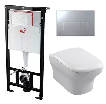Комплект 3 в 1 инсталляция AlcaPlast + Унитаз подвесной Jacob Delafon Vox EDM102-00 + кнопка хром