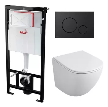 Комплект 3 в 1 инсталляция AlcaPlast + Унитаз подвесной Owl 1975 Cirkel-H OWLT190302 + черная кнопка