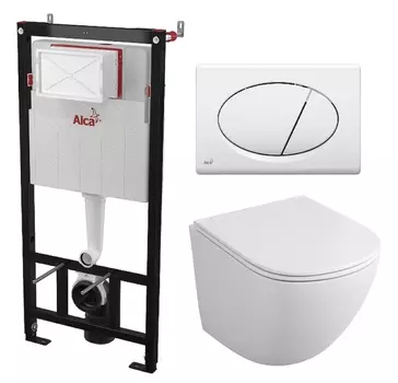 Комплект 3 в 1 инсталляция AlcaPlast + Унитаз подвесной Owl 1975 Cirkel-H OWLT190302 + кнопка белая