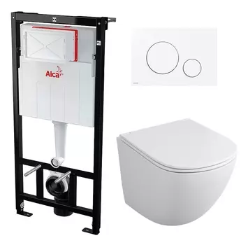 Комплект 3 в 1 инсталляция AlcaPlast + Унитаз подвесной Owl 1975 Cirkel-H OWLT190302+ кнопка белая