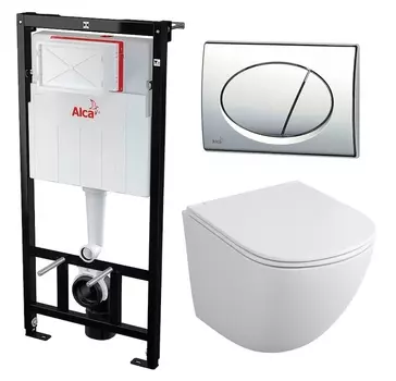 Комплект 3 в 1 инсталляция AlcaPlast + Унитаз подвесной Owl 1975 Cirkel-H OWLT190302 + кнопка хром