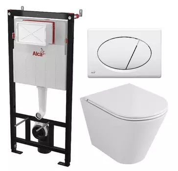 Комплект 3 в 1 инсталляция AlcaPlast + Унитаз подвесной Owl 1975 Ruta-H OWLT190304 + кнопка белая