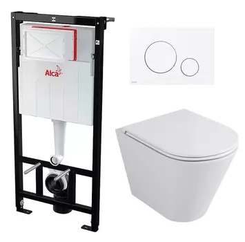 Комплект 3 в 1 инсталляция AlcaPlast + Унитаз подвесной Owl 1975 Ruta-H OWLT190304+ кнопка белая