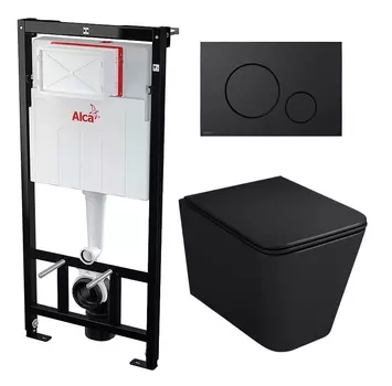 Комплект 3 в 1 инсталляция AlcaPlast + Унитаз подвесной Owl 1975 Ruta-H OWLT190404 + черная кнопка