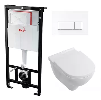 Комплект 3 в 1 инсталляция AlcaPlast + Унитаз подвесной Villeroy & Boch O Novo Directflush + кнопка белая