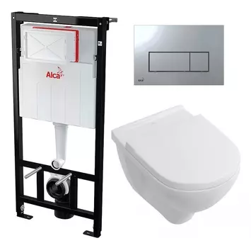 Комплект 3 в 1 инсталляция AlcaPlast + Унитаз подвесной Villeroy & Boch O Novo Directflush + кнопка хром