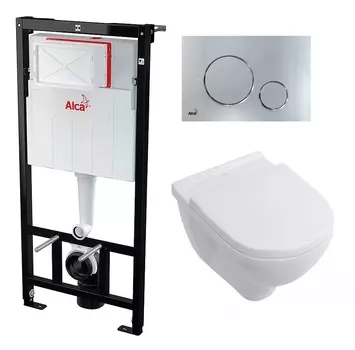 Комплект 3 в 1 инсталляция AlcaPlast + Унитаз подвесной Villeroy & Boch O Novo Directflush + кнопка хром