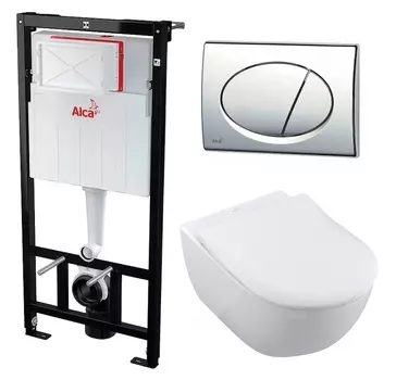 Комплект 3 в 1 инсталляция AlcaPlast + Унитаз подвесной Villeroy & Boch Subway 2.0 5614R201 + кнопка хром