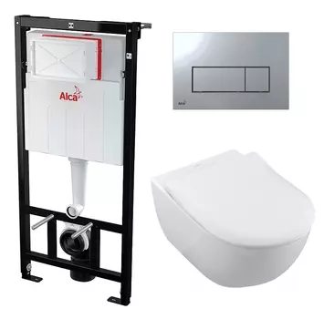 Комплект 3 в 1 инсталляция AlcaPlast + Унитаз подвесной Villeroy & Boch Subway 2.0 5614R201 + кнопка хром