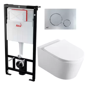 Комплект 3 в 1 инсталляция AlcaPlast + Унитаз подвесной Vincea Cute VT1-24 + кнопка хром круг