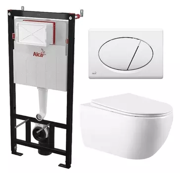 Комплект 3 в 1 инсталляция AlcaPlast + Унитаз подвесной Vincea Evo VT1-34 + кнопка белая