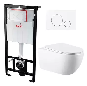 Комплект 3 в 1 инсталляция AlcaPlast + Унитаз подвесной Vincea Evo VT1-34 + кнопка белая