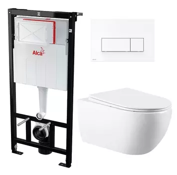 Комплект 3 в 1 инсталляция AlcaPlast + Унитаз подвесной Vincea Evo VT1-34 + кнопка белая