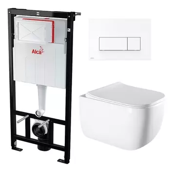 Комплект 3 в 1 инсталляция AlcaPlast + Унитаз подвесной Vincea Form VT1-35 + кнопка белая