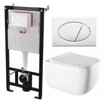 Комплект 3 в 1 инсталляция AlcaPlast + Унитаз подвесной Vincea Form VT1-35 + кнопка белая