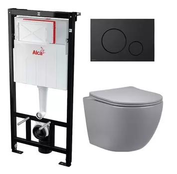 Комплект 3 в 1 инсталляция AlcaPlast + Унитаз подвесной Vincea Globo VT1-14SMG + черная кнопка
