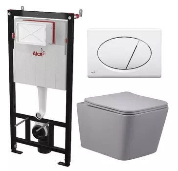 Комплект 3 в 1 инсталляция AlcaPlast + Унитаз подвесной Vincea Q-Line VT1-12MG + кнопка белая