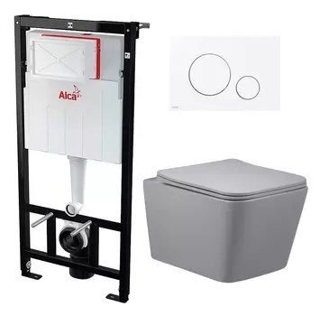 Комплект 3 в 1 инсталляция AlcaPlast + Унитаз подвесной Vincea Q-Line VT1-12MG + кнопка белая