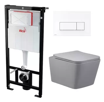 Комплект 3 в 1 инсталляция AlcaPlast + Унитаз подвесной Vincea Q-Line VT1-12MG + кнопка белая