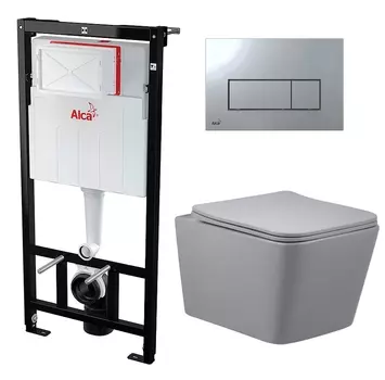 Комплект 3 в 1 инсталляция AlcaPlast + Унитаз подвесной Vincea Q-Line VT1-12MG + кнопка хром