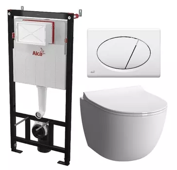 Комплект 3 в 1 инсталляция AlcaPlast + Унитаз подвесной VitrA Sento 7748В003-0075 + кнопка белая