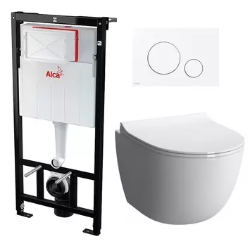 Комплект 3 в 1 инсталляция AlcaPlast + Унитаз подвесной VitrA Sento 7748В003-0075 + кнопка белая