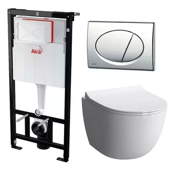 Комплект 3 в 1 инсталляция AlcaPlast + Унитаз подвесной VitrA Sento 7748В003-0075 + кнопка хром